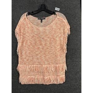 White House Black Market Top Womens Size S Pink Open Knit Sweater Short Sleeve